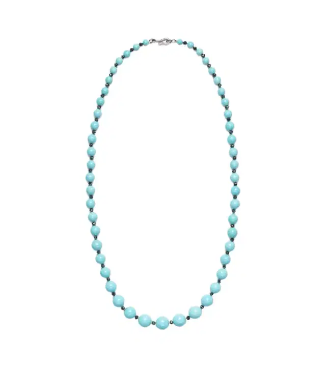 Beaded necklace with turquoise and diamonds