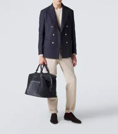 Kiton Leather-trimmed suede duffel bag | Thumbnail 5