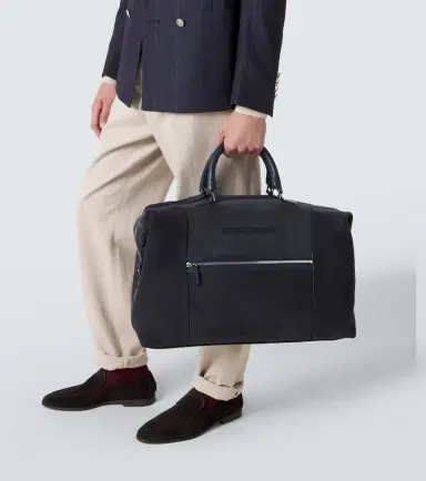 Kiton Leather-trimmed suede duffel bag | Thumbnail 7