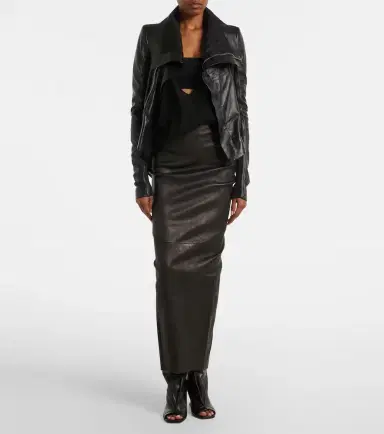 Rick Owens Dirt Pillar leather and cotton midi skirt | Thumbnail 3 Rick Owens Dirt Pillar leather and cotton midi skirt | Thumbnail 3