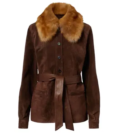 Saint Laurent Belted shearling-trimmed suede jacket | Thumbnail 1 Saint Laurent Belted shearling-trimmed suede jacket | Thumbnail 1