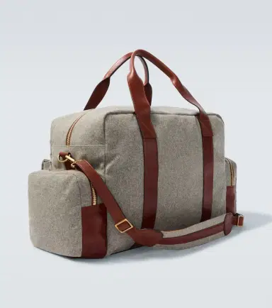 Brunello Cucinelli Leather-trimmed flannel duffel bag | Thumbnail 4 Brunello Cucinelli Leather-trimmed flannel duffel bag | Thumbnail 4