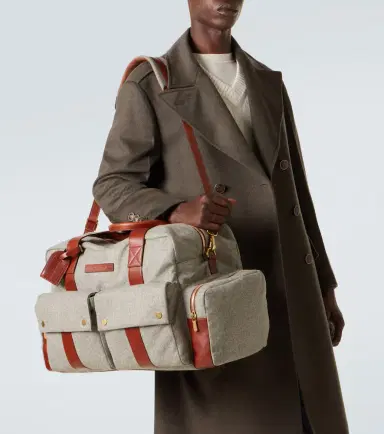 Brunello Cucinelli Leather-trimmed flannel duffel bag | Thumbnail 5 Brunello Cucinelli Leather-trimmed flannel duffel bag | Thumbnail 5