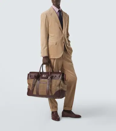 Brunello Cucinelli Herringbone leather-trimmed duffel bag | Thumbnail 3
