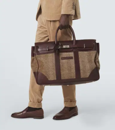 Brunello Cucinelli Herringbone leather-trimmed duffel bag | Thumbnail 7