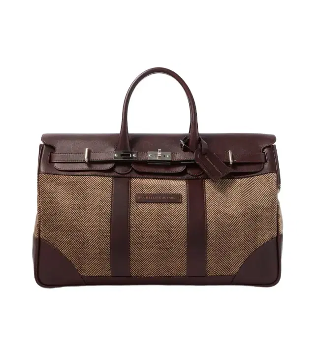 Brunello Cucinelli Herringbone leather-trimmed duffel bag