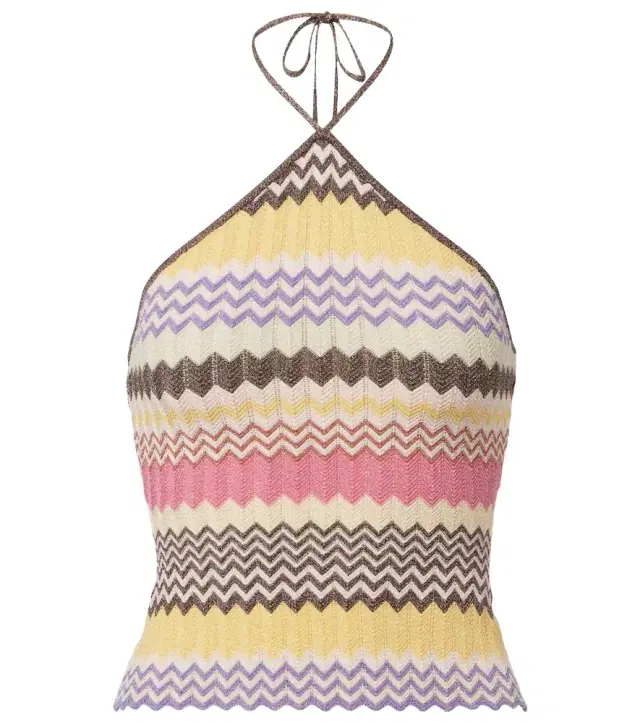 Ria chevron halterneck lamé top