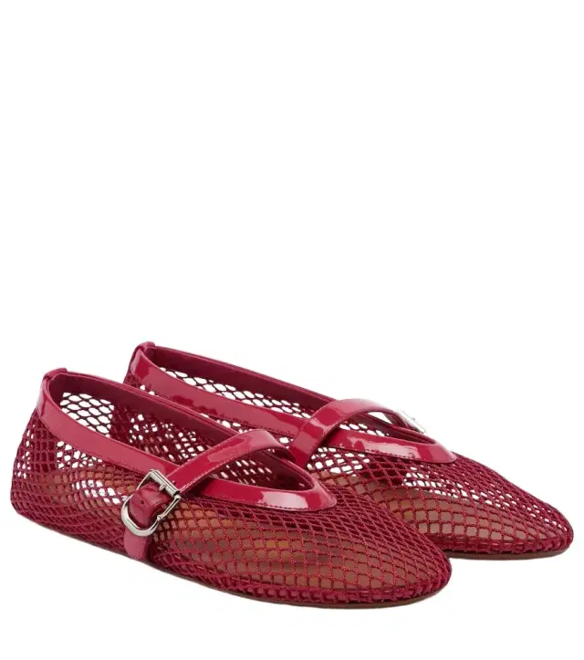 Alaia Alaïa Leather-trimmed fishnet Mary Jane flats