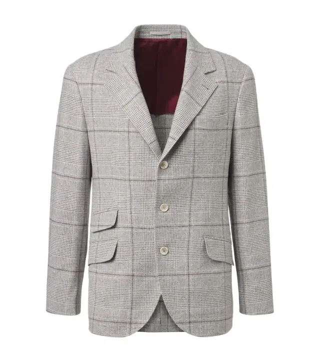 Checked silk, wool, and cashmere blazer