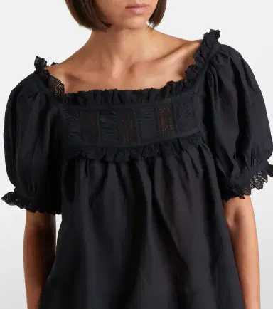 DÔEN Dôen Frances lace-trimmed cotton-blend top | Thumbnail 5