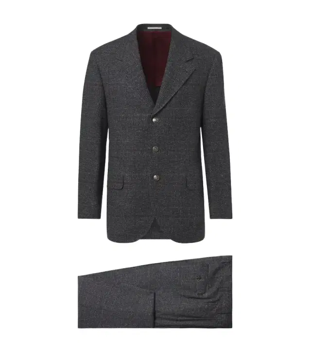 Checked silk, wool, and cashmere suit