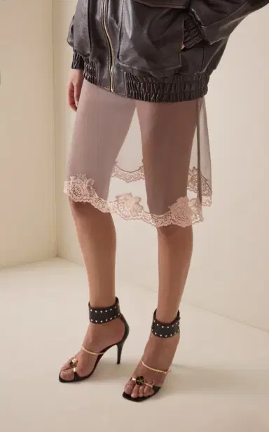 Valentino Garavani Lace-Trimmed Mesh Midi Skirt | Thumbnail 3