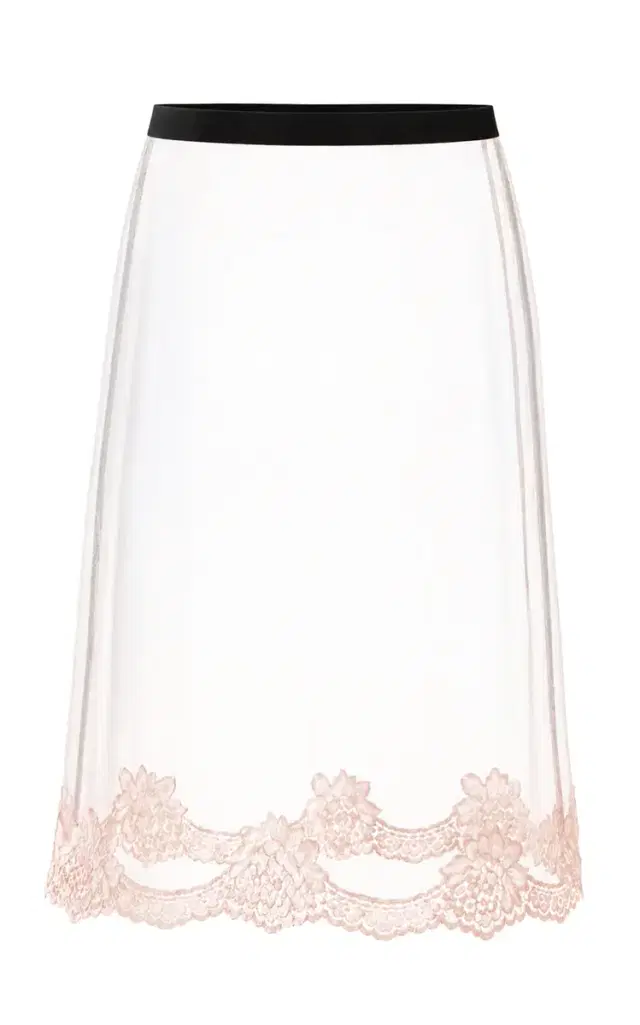 Valentino Garavani Lace-Trimmed Mesh Midi Skirt