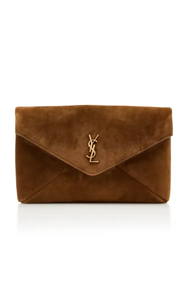 Saint Laurent Large Envelope Suede-Satin Pouch