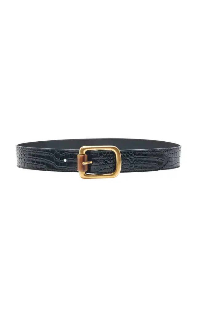 Saint Laurent Crocodile-Embossed Leather Belt