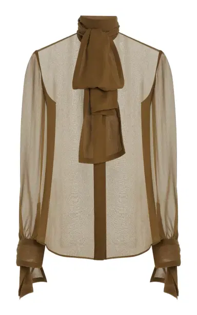 Saint Laurent Silk Mousseline Blouse with Tie Cuffs | Thumbnail 4 Saint Laurent Silk Mousseline Blouse with Tie Cuffs | Thumbnail 4