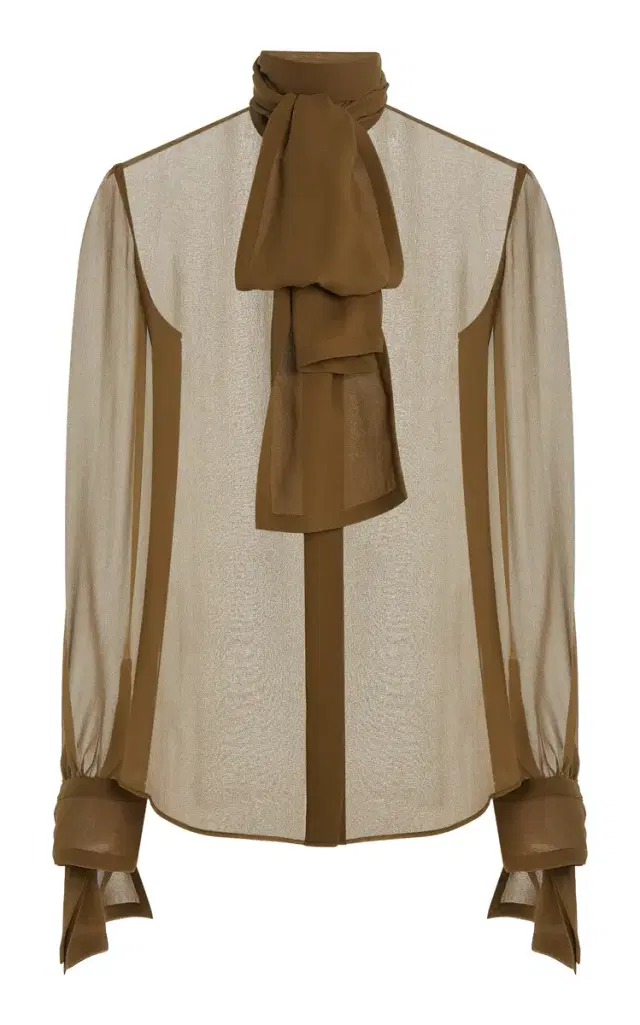 Saint Laurent Silk Mousseline Blouse with Tie Cuffs