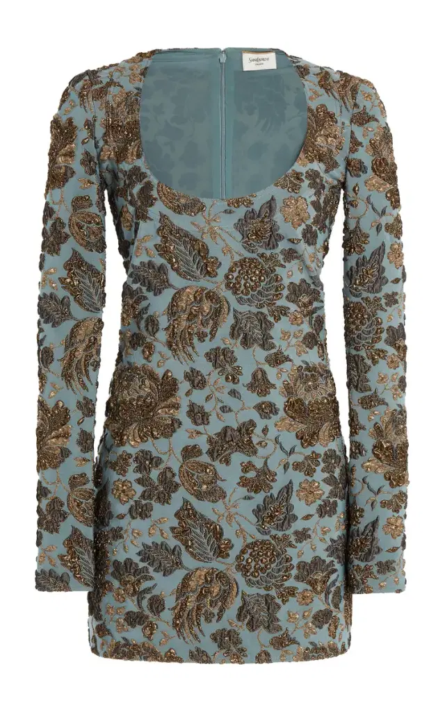 Floral Stretch-Brocade Mini Dress