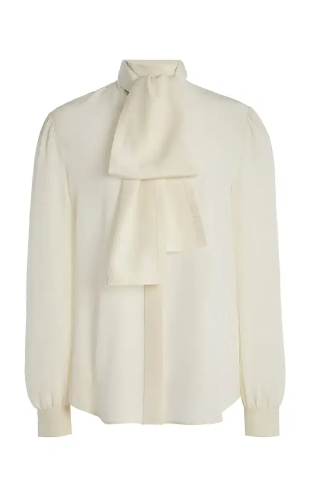 Saint Laurent Lavaliere Bow Silk Top