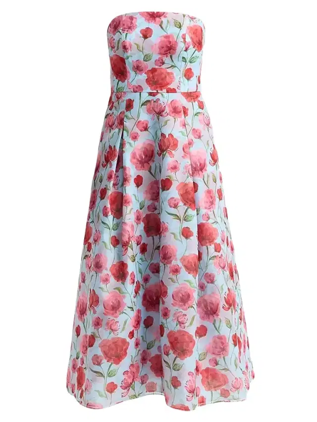 Women's Shay Floral Organza Strapless Cocktail Dress - Sky Poppies