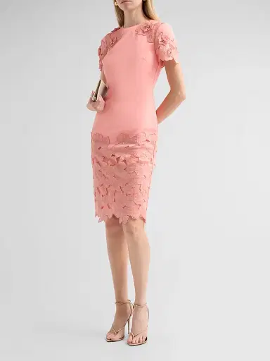 BADGLEY MISCHKA Women's Guipure Lace Cocktail Dress - Coral - Size 16 | Thumbnail 4