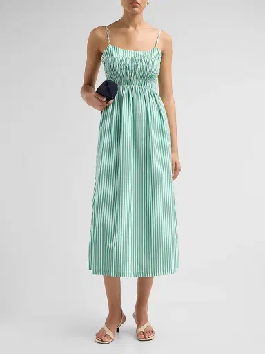 RAILS Women's Primrose Stripe Smocked Midi Dress - Emerald Stripe - Size XS | Thumbnail 2