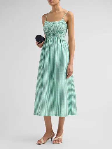 RAILS Women's Primrose Stripe Smocked Midi Dress - Emerald Stripe - Size XS | Thumbnail 4