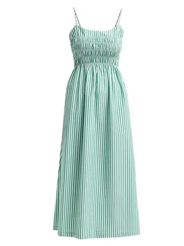 Women's Primrose Stripe Smocked Midi Dress - Emerald Stripe