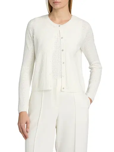 Elie Tahari Women's The Steele Pointelle Cardigan - Ivory - Size XL | Thumbnail 3