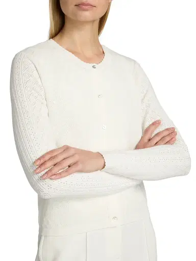 Elie Tahari Women's The Steele Pointelle Cardigan - Ivory - Size XL | Thumbnail 6