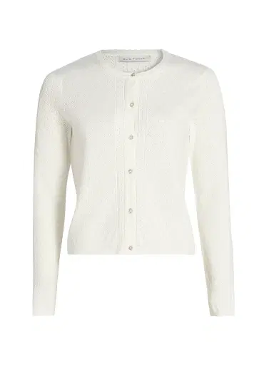 Elie Tahari Women's The Steele Pointelle Cardigan - Ivory - Size XL | Thumbnail 1