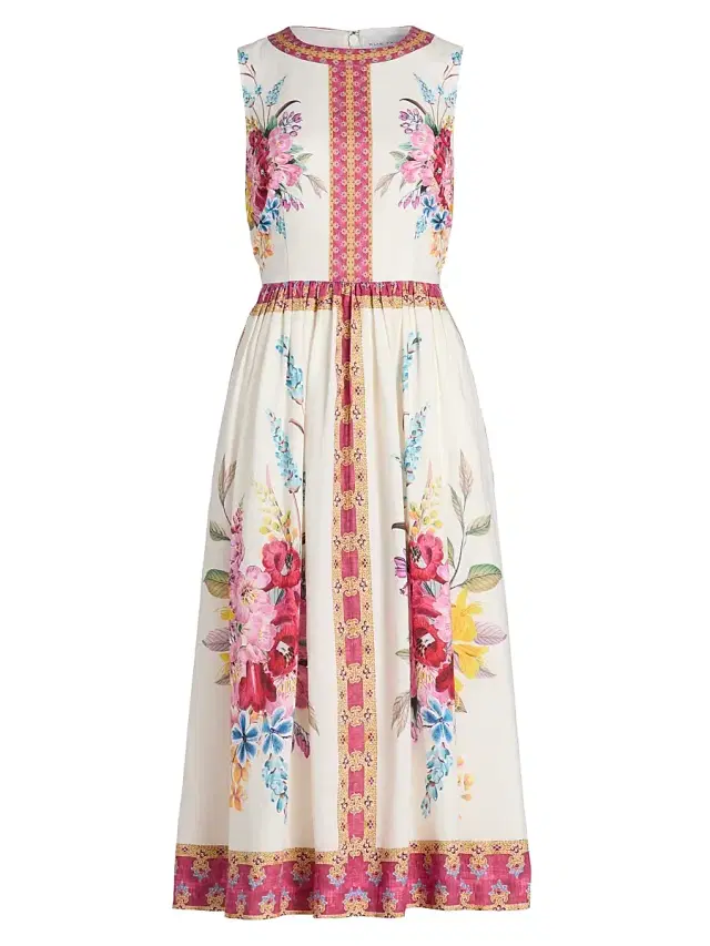 Elie Tahari Women's The Scarlett Linen Midi Dress - Tiara Garden Print