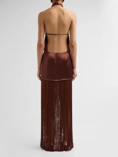 Retrofête Women's Cyrelle Cowl Fringe Dress - Chestnut - Size Large | Thumbnail 3