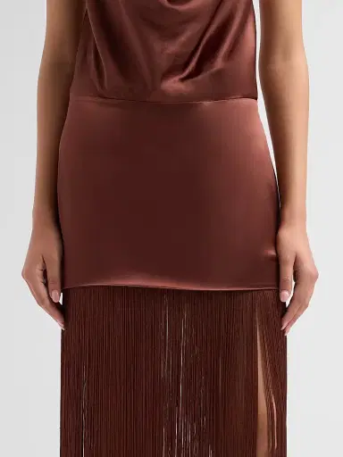 Retrofête Women's Cyrelle Cowl Fringe Dress - Chestnut - Size Large | Thumbnail 5