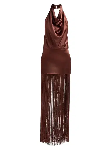 Retrofête Women's Cyrelle Cowl Fringe Dress - Chestnut - Size Large | Thumbnail 1