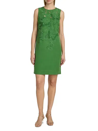 Elie Tahari Women's The Isabella Butterfly Eyelet Mini Shift Dress - Paradise Green - Size Small | Thumbnail 2