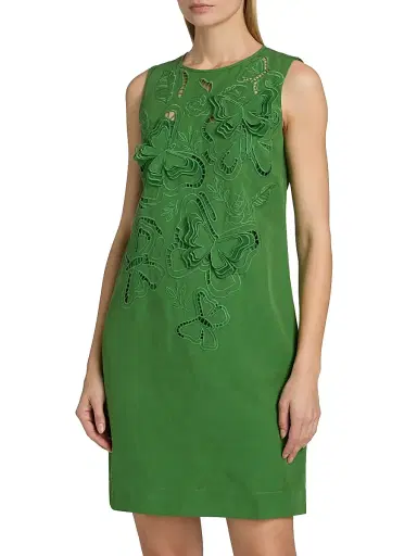 Elie Tahari Women's The Isabella Butterfly Eyelet Mini Shift Dress - Paradise Green - Size Small | Thumbnail 3