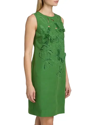 Elie Tahari Women's The Isabella Butterfly Eyelet Mini Shift Dress - Paradise Green - Size Small | Thumbnail 4
