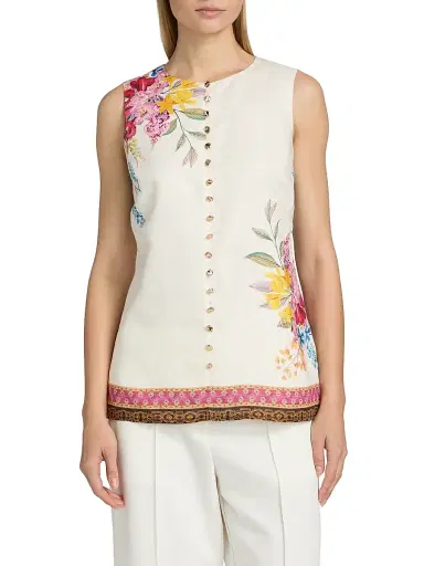 Elie Tahari Women's The Annalise Linen Blouse - Tiara Garden Print | Thumbnail 3