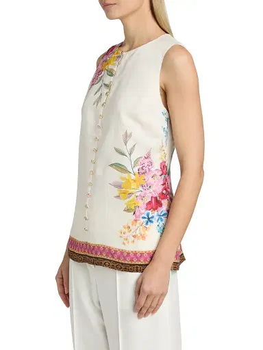 Elie Tahari Women's The Annalise Linen Blouse - Tiara Garden Print | Thumbnail 4