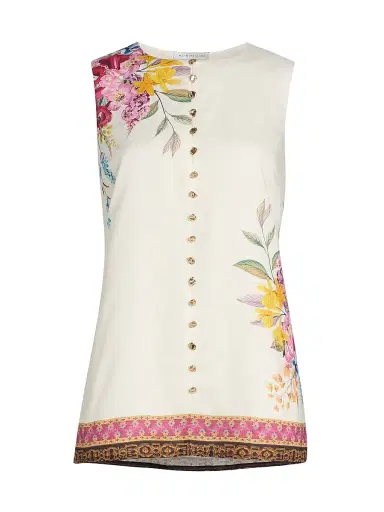 Elie Tahari Women's The Annalise Linen Blouse - Tiara Garden Print | Thumbnail 1