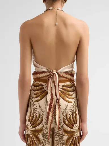 Retrofête Women's Zaphira Necklace Halter Top - Ochre Palma | Thumbnail 3