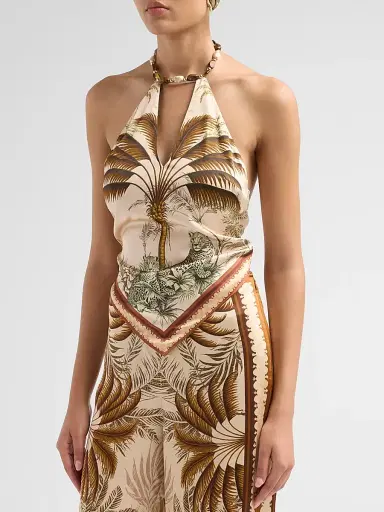 Retrofête Women's Zaphira Necklace Halter Top - Ochre Palma | Thumbnail 4
