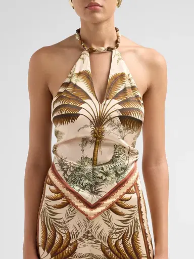 Retrofête Women's Zaphira Necklace Halter Top - Ochre Palma | Thumbnail 5
