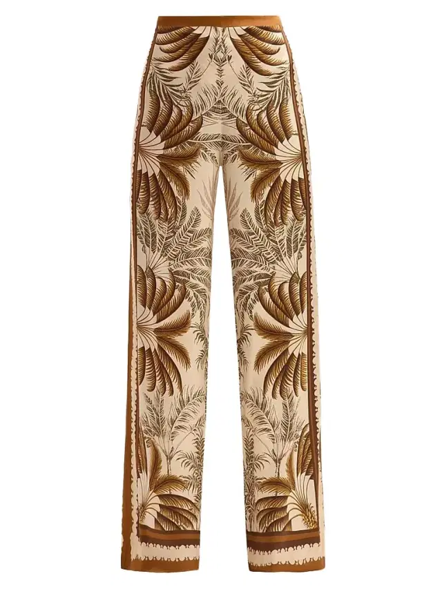 Women's Sunny Printed Satin Wide-Leg Pants - Ochre Palma