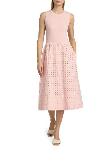 Elie Tahari Women's The Emma Eyelet Midi Dress - Pale Blush | Thumbnail 2