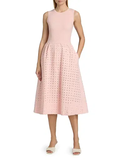 Elie Tahari Women's The Emma Eyelet Midi Dress - Pale Blush | Thumbnail 3