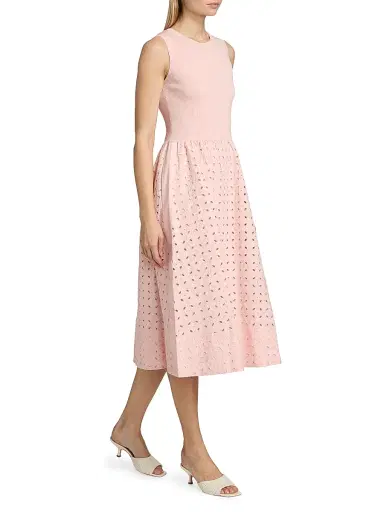 Elie Tahari Women's The Emma Eyelet Midi Dress - Pale Blush | Thumbnail 4
