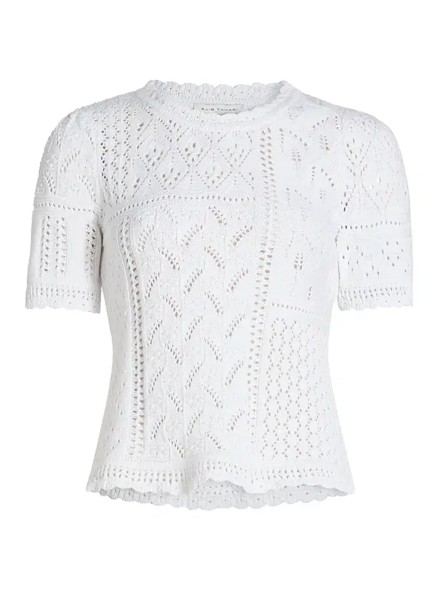 Women's The Lily Pointelle Cotton Knit Short-Sleeve Sweater - Sky White
