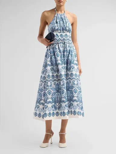 Cara Cara Women's Denise Halterneck Midi Dress - Palm Paisley Sky | Thumbnail 2